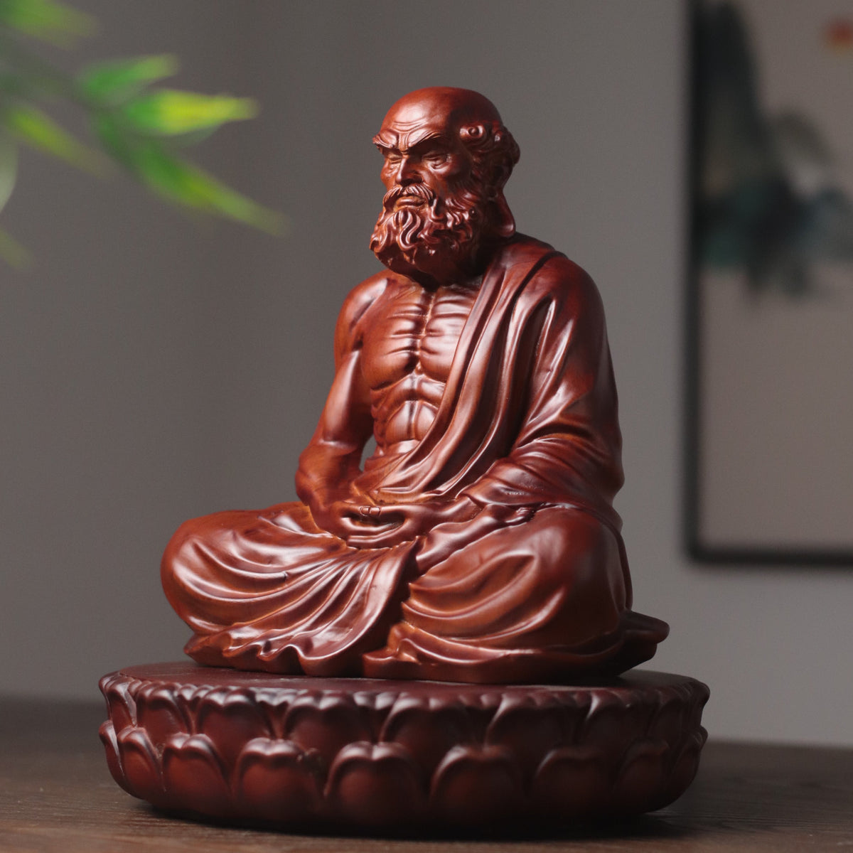 達摩祖師禪坐木雕像・天然香木