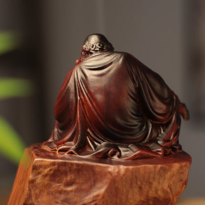 達摩祖師坐岩像・非洲花梨木雕刻
