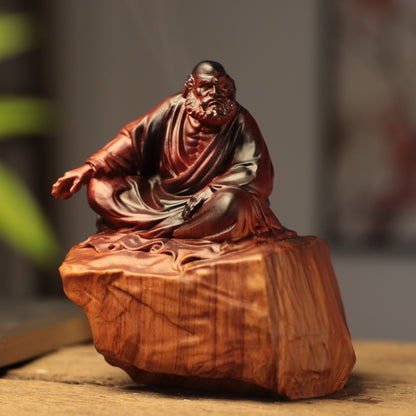 達摩祖師坐岩像・非洲花梨木雕刻