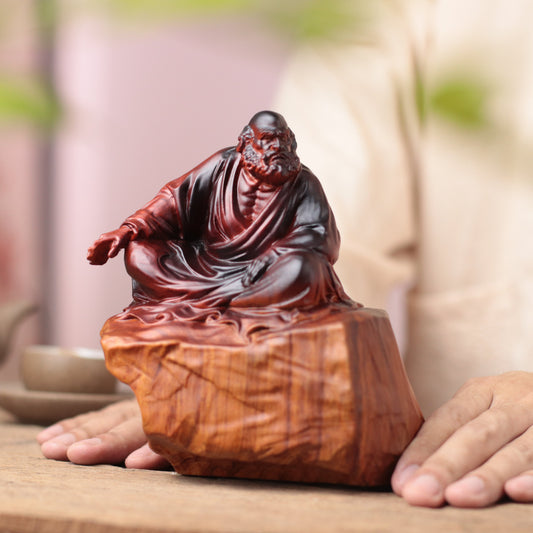 達摩祖師坐岩像・非洲花梨木雕刻