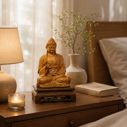 阿彌陀佛木雕像附木座・天然香柏木