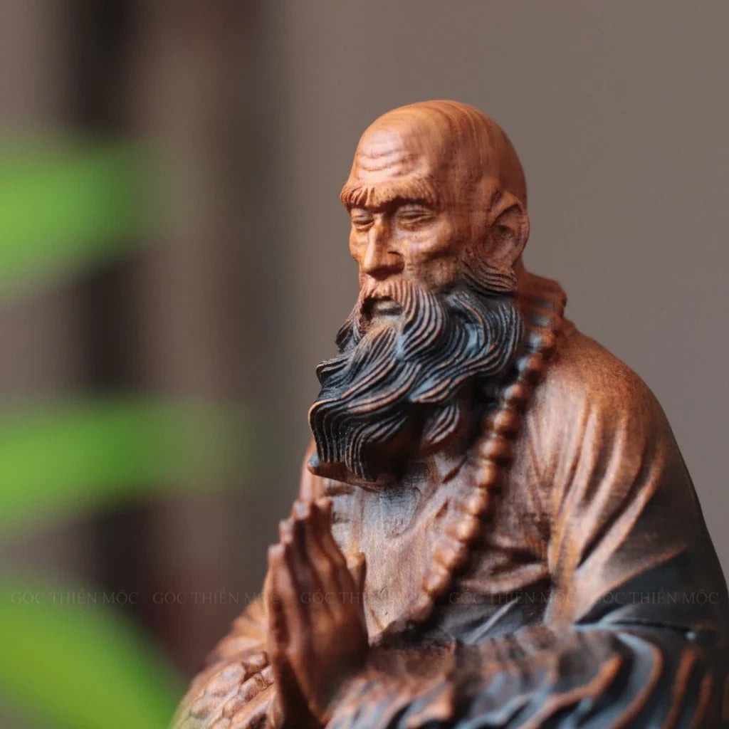 達摩祖師立禪木雕像・天然香木