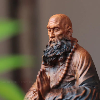達摩祖師立禪木雕像・天然香木