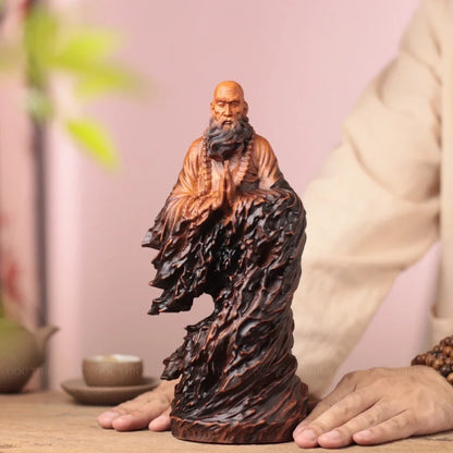 達摩祖師立禪木雕像・天然香木