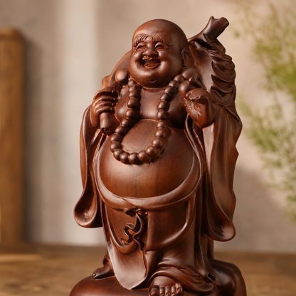 福袋彌勒佛木雕像・天然香花梨木
