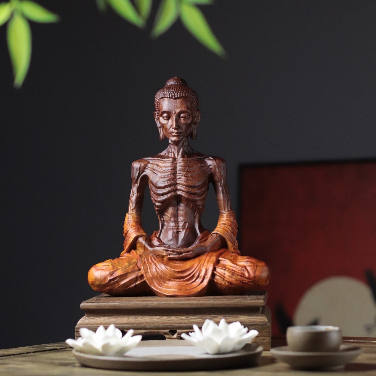 苦行釋迦牟尼佛像・新版非洲花梨木雕