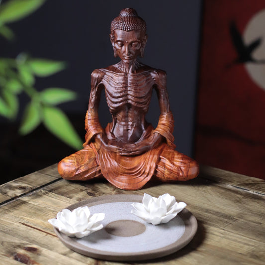 苦行釋迦牟尼佛像・新版非洲花梨木雕