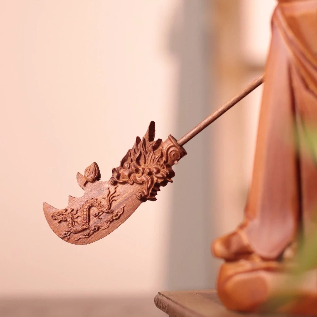 關聖帝君持青龍偃月刀立像｜天然南非花梨木雕