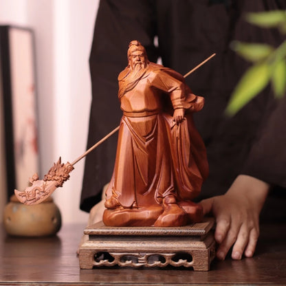 關聖帝君持青龍偃月刀立像｜天然南非花梨木雕