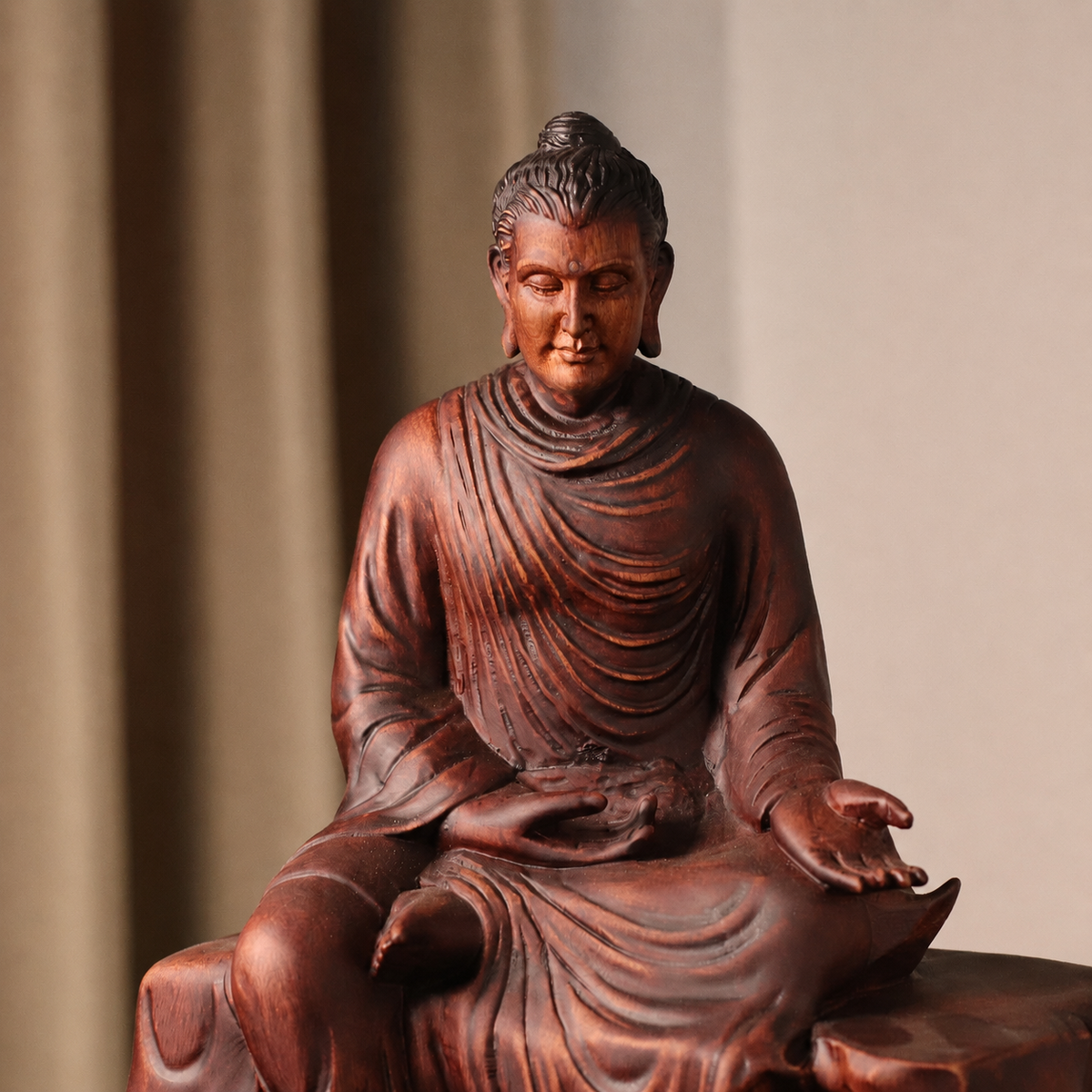 釋迦牟尼佛與多寶佛木雕像・非洲花梨木