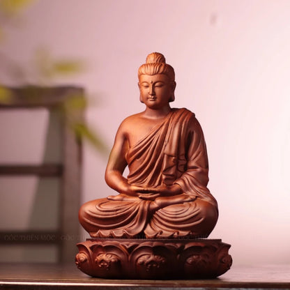 釋迦牟尼佛蓮座禪定坐像｜天然花梨木雕