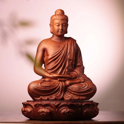 釋迦牟尼佛蓮座禪定坐像｜天然花梨木雕